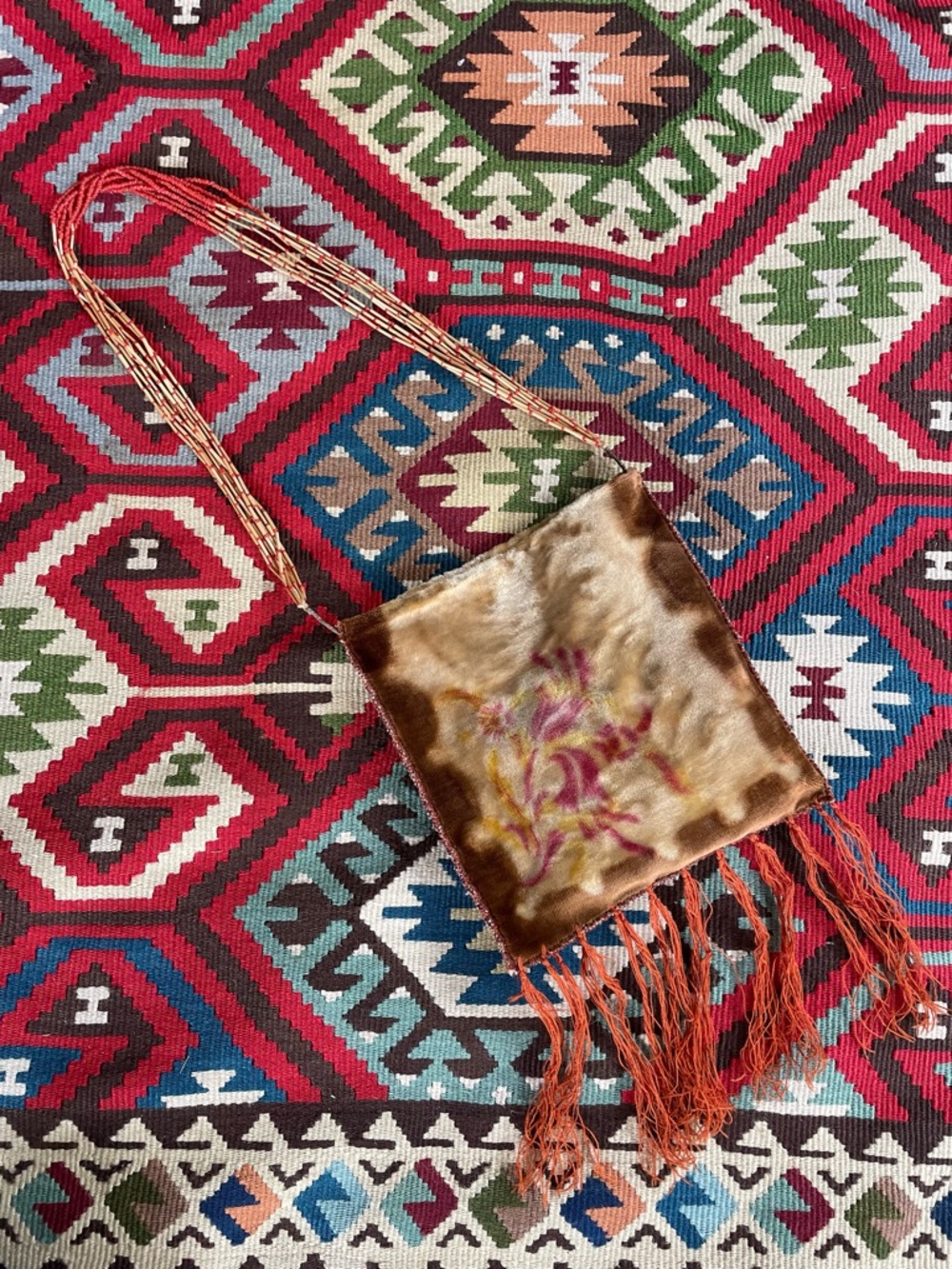 Antique Victorian velvet fringe purse
